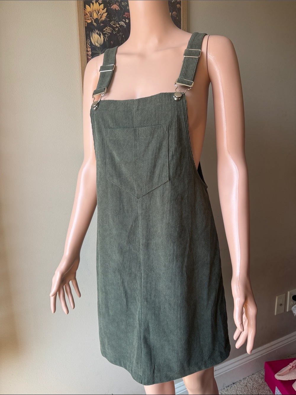 Women’s Olive Green Corduroy Overall Dress